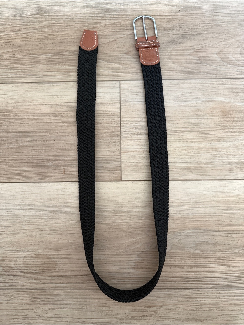 Troon Belts Black Woven Strap Belt with Brown Leather Accents - Men’s Size 32